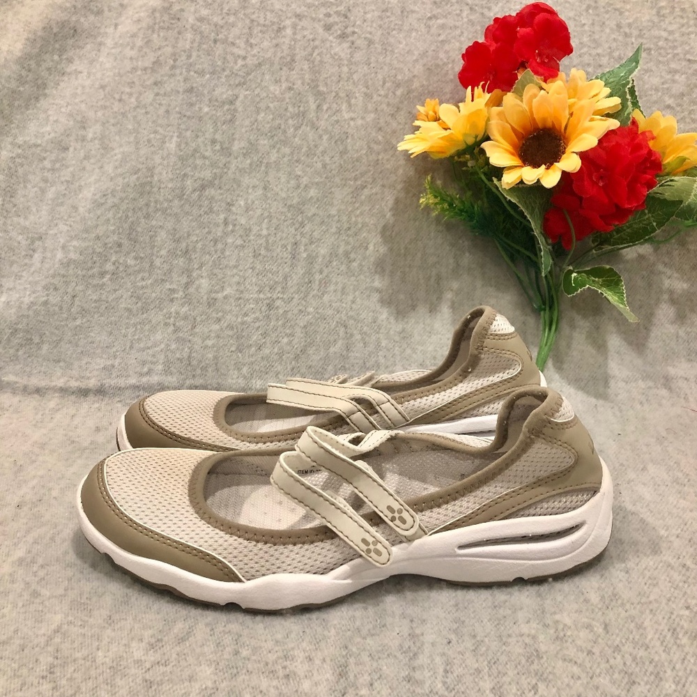 NWOT - L.L. Bean Tan & Cream Mary Jane Style Strapped Sneakers